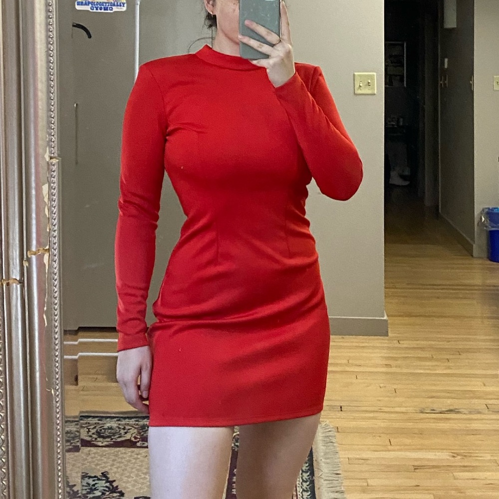Long Sleeve Red Mini Dress